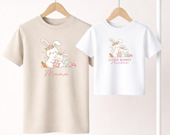 Personalised Easter T-shirts , Bunny Name Top, Family Matching , Me and Mini