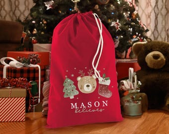 Personalised Christmas Eve Sack - Personalised Christmas Sacks - Santa Sacks - Christmas Eve Box - Xmas Sack- Red - Navy- Any name Believes
