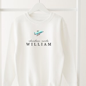 Personalised Holiday sweatshirt - Airport Outfit- First Time flyer - Aeroplane sweatshirt - Pale blue and white bild 2