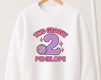 Personalised Girls 2nd Birthday Sweatshirt, Two Groovy Retro Disco Jumper