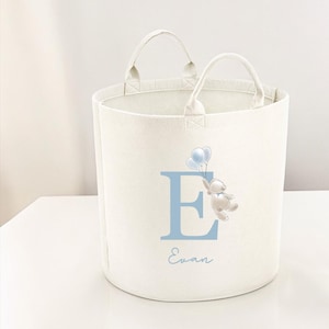 Personalised children&#39;s Storage , Toy tub, storage basket, Toy box, Baby shower gift, baby Nursery, basket, blanket box, Blue bear balloons