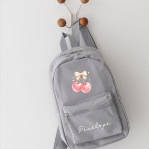 Personalised Girls Rucksack, Cherry Backpack, Toddler Nursery Bag, Custom Name Bag, School Back Pack zdjęcie 14