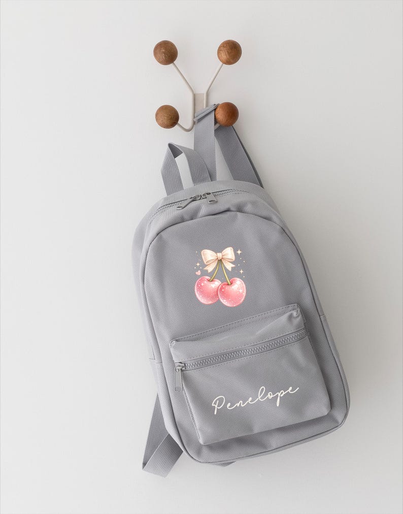 Personalised Girls Rucksack, Cherry Backpack, Toddler Nursery Bag, Custom Name Bag, School Back Pack zdjęcie 14