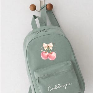 Personalised Girls Rucksack, Cherry Backpack, Toddler Nursery Bag, Custom Name Bag, School Back Pack zdjęcie 4