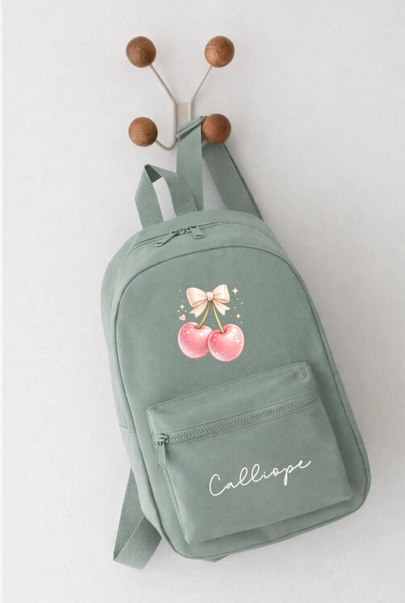 Personalised Girls Rucksack, Cherry Backpack, Toddler Nursery Bag, Custom Name Bag, School Back Pack zdjęcie 4