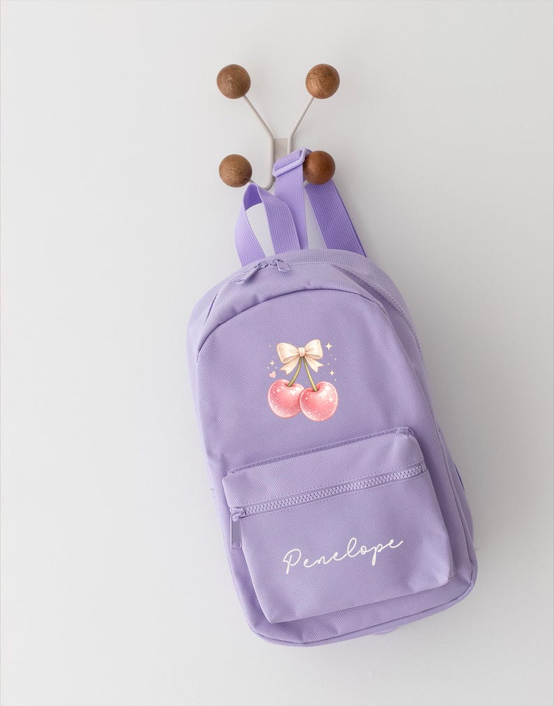 Personalised Girls Rucksack, Cherry Backpack, Toddler Nursery Bag, Custom Name Bag, School Back Pack zdjęcie 11