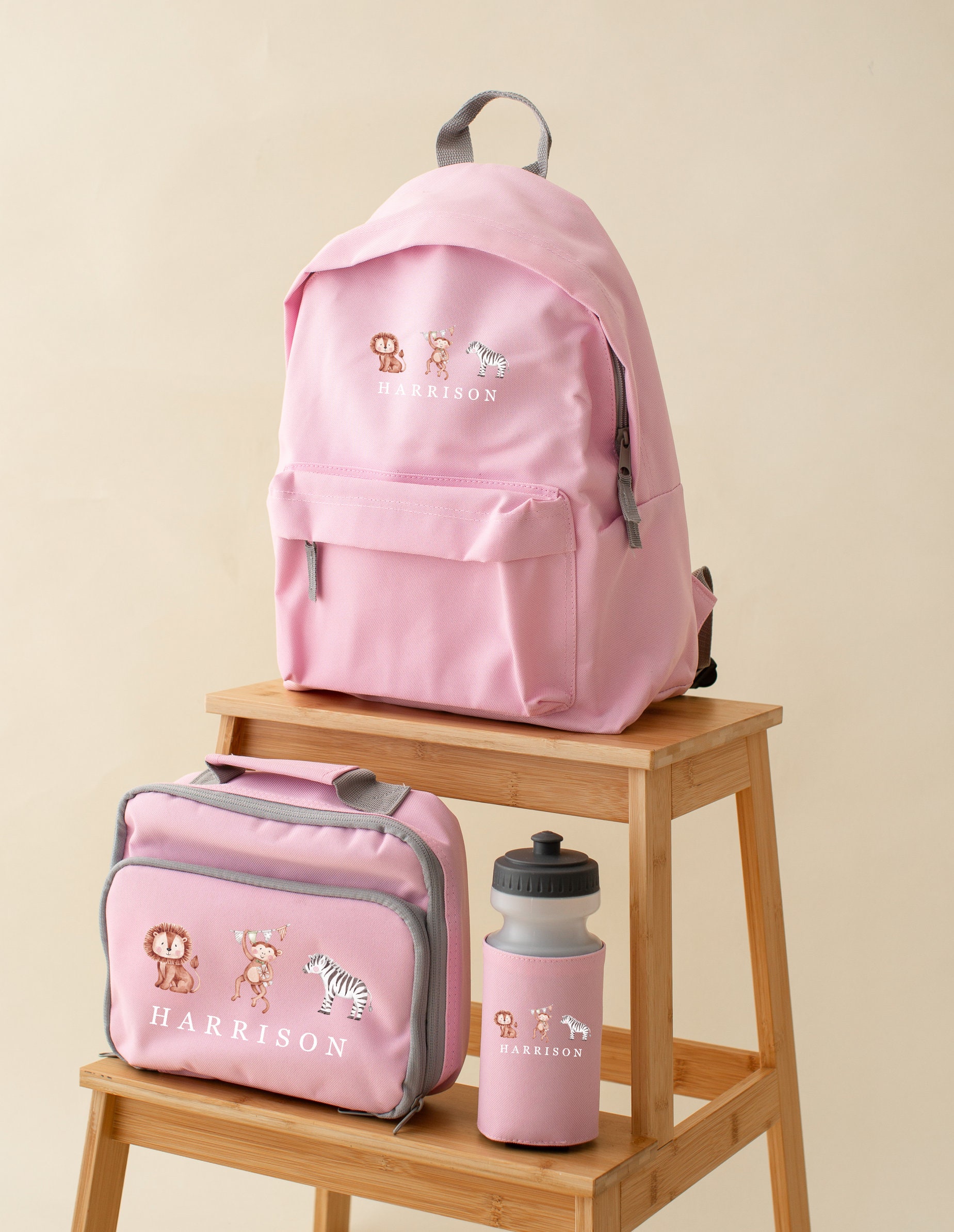Animal Rucksack Personalised Safari Animals Name Backpack Set, Water Bottle - Rucksack ...