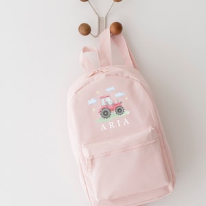 Sac à dos tracteur personnalisé, cartable, sac à dos pour tout-petits, retour à l'école pour enfants, tracteur rouge, ferme, plus de couleurs, cour de ferme, rouge