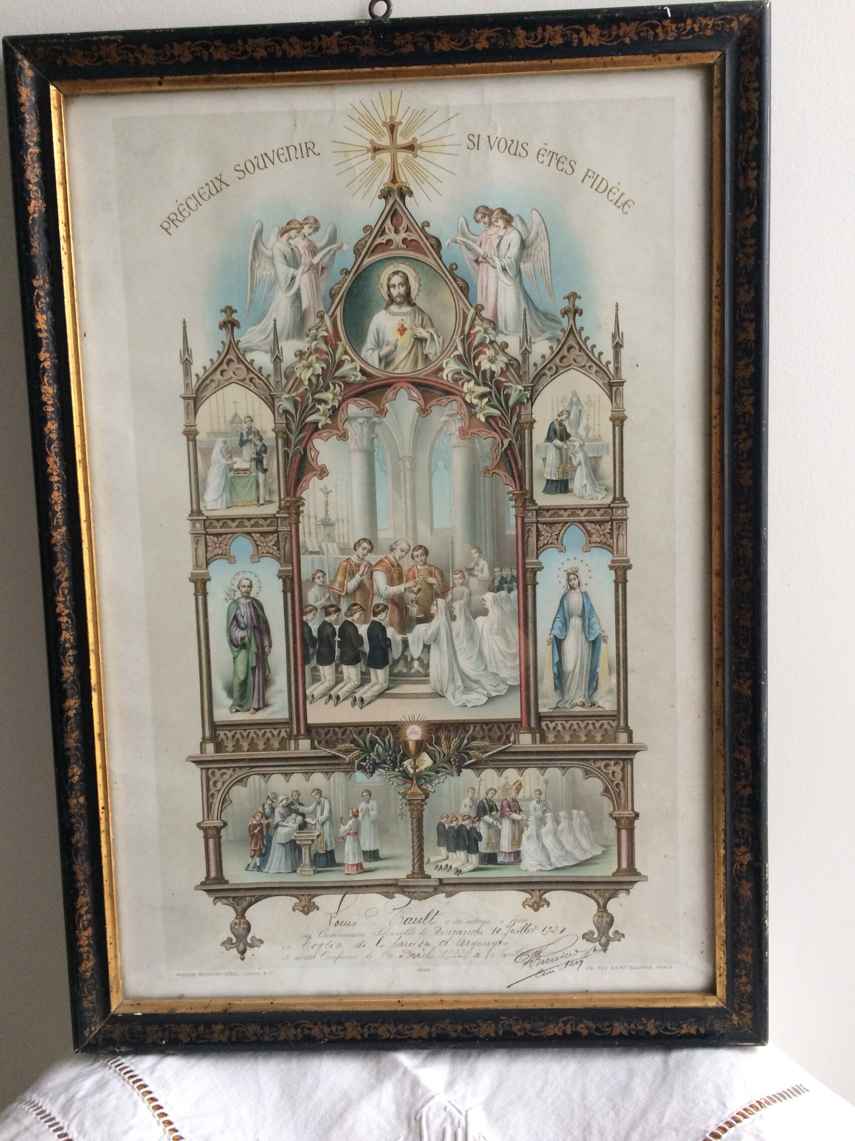 Lithographie Pieuse, Gravure Religieuse Ancienne, Souvenir de Communion