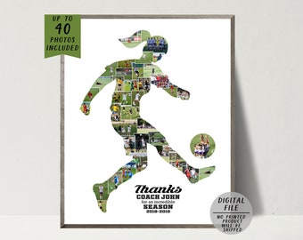Soccer Photo Collage-Female Soccer Collage-Football Photo Collage-Team Photo Collage Gift-Personalized Gift For Coach-Digital File