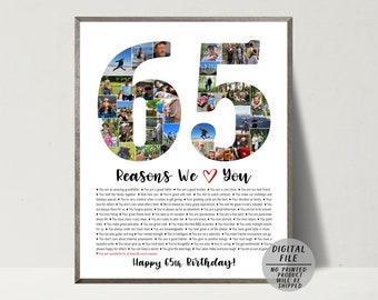 65 Gründe, warum wir dich lieben-Personalisierte 65 Geburtstag Foto Collage-Ehemanns Frau 65. Geburtstag Geschenk-Bilder Collage Geschenk-Individuelle Collage