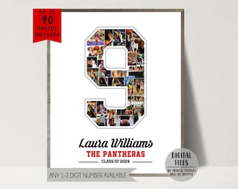 Custom Number Photo Collage-Basketball Volleyball Football Collage Gift-Football Senior Gift-Personalized Sport Gift-Printable Collage