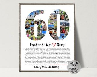 60 Gründe, warum wir dich lieben-60 Geburtstag Foto Collage-Personalisierte Bild Collage-Geschenk für Ehemann Mama Papa-60