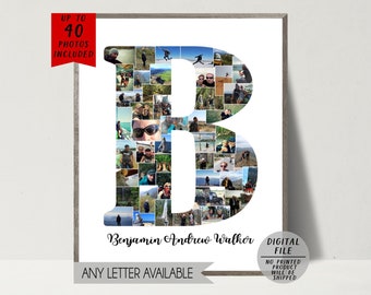 Letter Photo Collage-Initial Collage-Any Letter Collage-Custom Letter Picture Collage-Name Photo Collage-Personalized Gift-Printable Collage