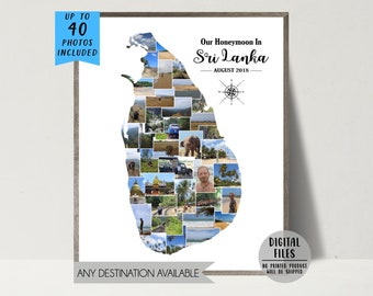 Sri Lanka Photo Collage-Asia Collage-Travel Photo Collage-Map Photo Collage-Personalized Gift For Traveler-Picture Collage-Printable Collage