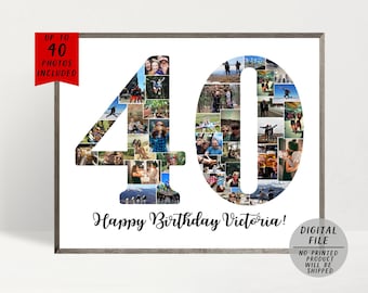 Collage de fotos de 40 cumpleaños-Collage de fotos de 40 años-Collage de fotos de número 40-Collage de 40 aniversario-Regalo personalizado-Collage imprimible