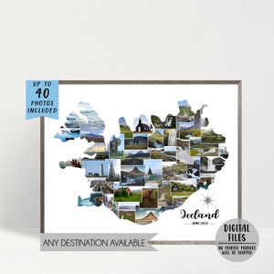 Collage de fotos de Islandia, collage de mapas, collage de fotos de viajes, regalo personalizado para viajeros, collage de vacaciones, collage personalizado, collage imprimible