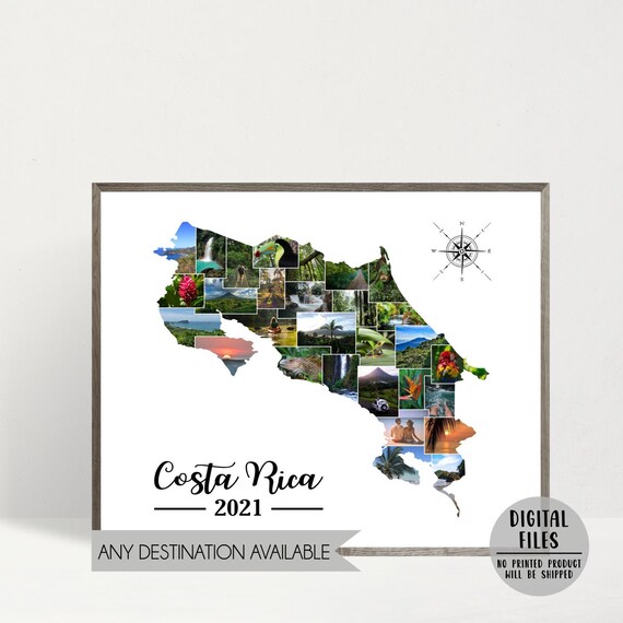 Costa Rica Photo Collage-costa Rica Map Collage-travel Photo - Etsy