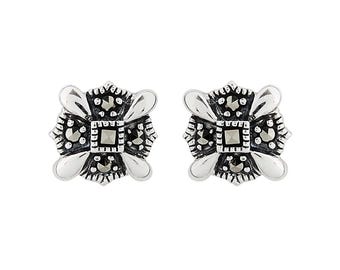 Art Deco Stud Earrings in Marcasite and Sterling Silver