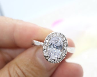 Sterling silver moissanite engagement ring, Anniversary gift
