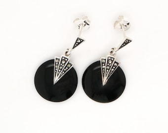 Art Deco Marcasite Earrings – Sterling Silver Gemstone Drop
