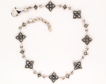 Vintage Marcasite Bracelet, Diamond Shapes bracelet, Sterling silver