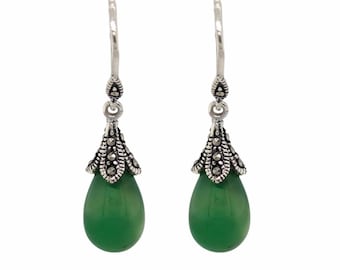 Gemstone Drop Earrings in Sterling Silver with Marcasite