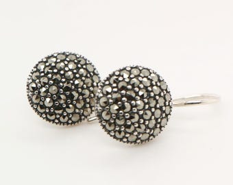 Pave Style Round Hook Earrings in Marcasite and Sterling Silver