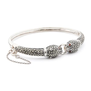 Sterling silver Panther Bangle in Marcasite with Carnelian