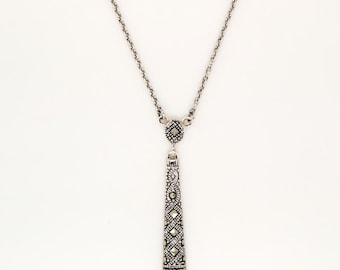 Marcasite Pillar Pendant Necklace in Sterling Silver