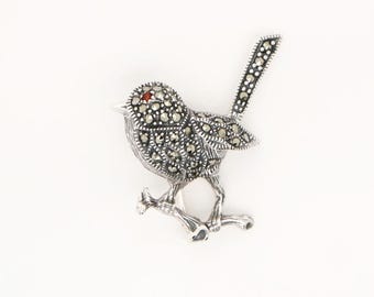 Fairywren Marcasite Brooch in Sterling Silver