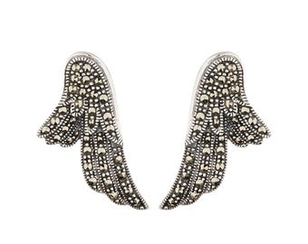 Angel Wing Marcasite Stud Earrings in Sterling Silver