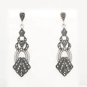 Art Deco Marcasite Dangle Earrings in Sterling Silver- Vintage marcasite earrings