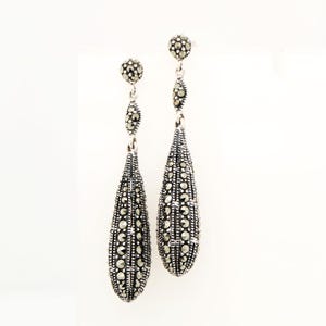 Art Deco Marcasite Earrings in Sterling Silver- Vintage Marcasite earring, Gift for her