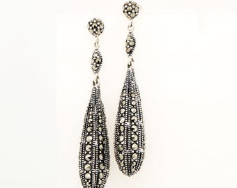 Art Deco Marcasite Earrings in Sterling Silver- Vintage Marcasite earring, Gift for her