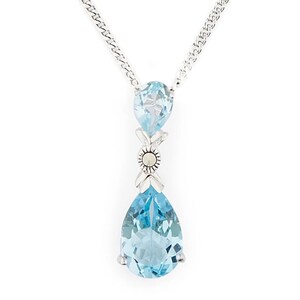 Art Deco Pendant Necklace in Blue Topaz, Marcasite and Sterling Silver