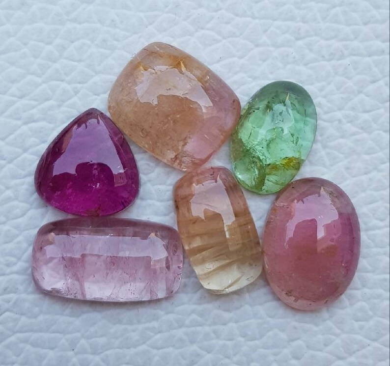 6pcs Multi Tourmaline Cabochon lot for Jewelry setting Loose Gemstone Natural Multi Tourmaline Cabochon mini lot