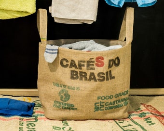 Korb aus ökologischen und natürlichen Materialien, Vintage-Stil Mülleimer Quadratischer Korb aus Sackleinen Kaffeesäcken