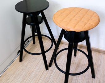 Custom Quilted Bar Stool Cover: Round Faux Leather Seat Pad
