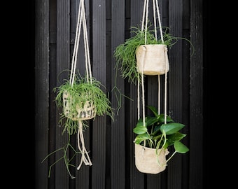 Custom Jute Hanging Planter: Rustic Coffee Sack Plant Pot Cover 16cm