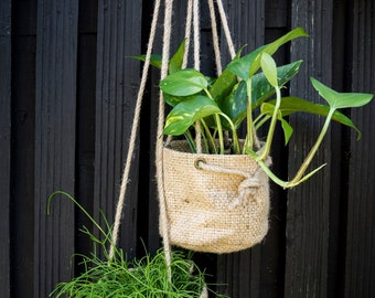 Jute hanging plant basket Burlap plant pot cover made of coffee sack Eco friendly fabrics for indoor outdoor