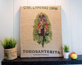 Unique wall burlap coffee art, hanging print decor burlap coffee bar. Rustic Coffee lover decor