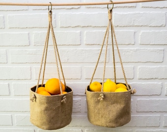 Small Jute Hanging Basket: Farmhouse Kitchen Decor