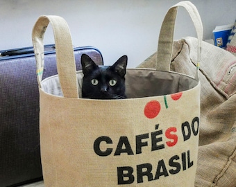 Panier à linge moyen, organiseur de chambre au design rustique fait de sac de café en toile de jute recyclé zéro déchet