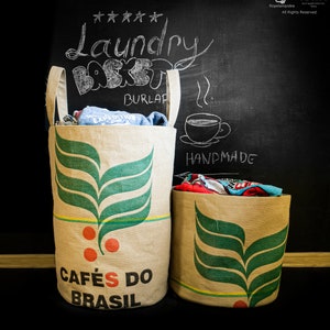 TOP Hand-crafted Laundry baskets SET Brazilian coffee made of burlap bag. Upcycled Zero Waste