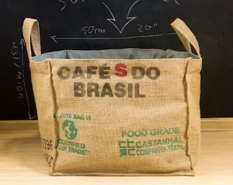 Grand panier panier rustique de qualité 'Square Pants' en sac à café en toile de jute Upcycled Zero waste Basket pour serviette