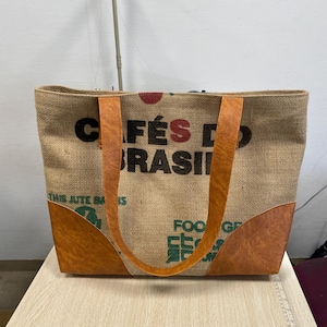 Natural handbag Large beach bag Shopping tote made of coffee burlap sack Upcycled zero waste design