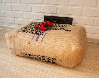 Pouf en toile de jute naturelle Coussin de sol en sac de café recyclé Décoration rustique supplémentaire pour s&#39;asseoir