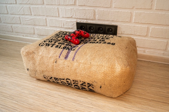 Natural Burlap Pouf Beanbags COVER ONLY Floor Cushion Made of Upcycled Coffee Sack Rustic Decor Extra Sitting Etsy