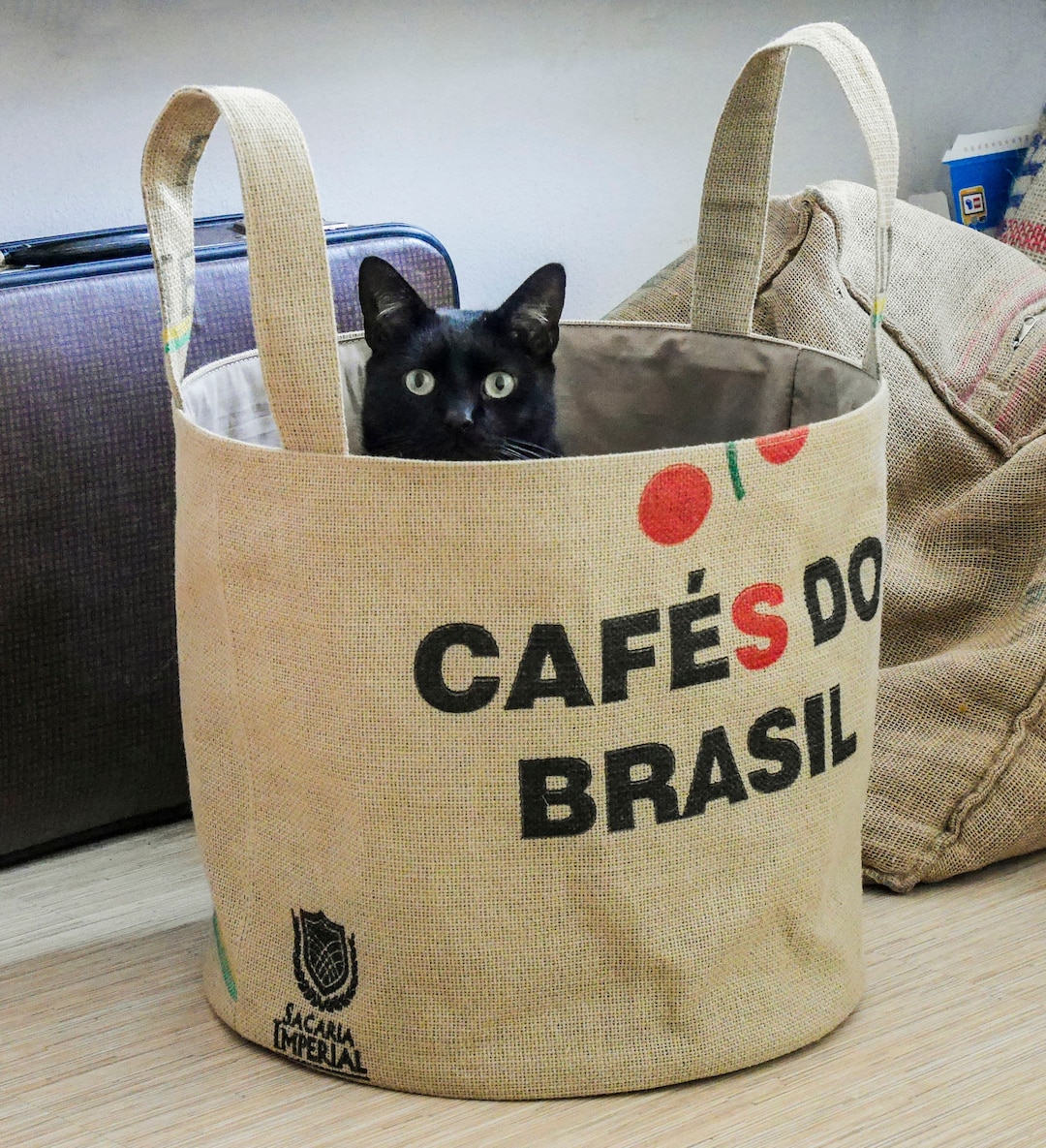 Panier à linge en toile de jute sac de café recyclé